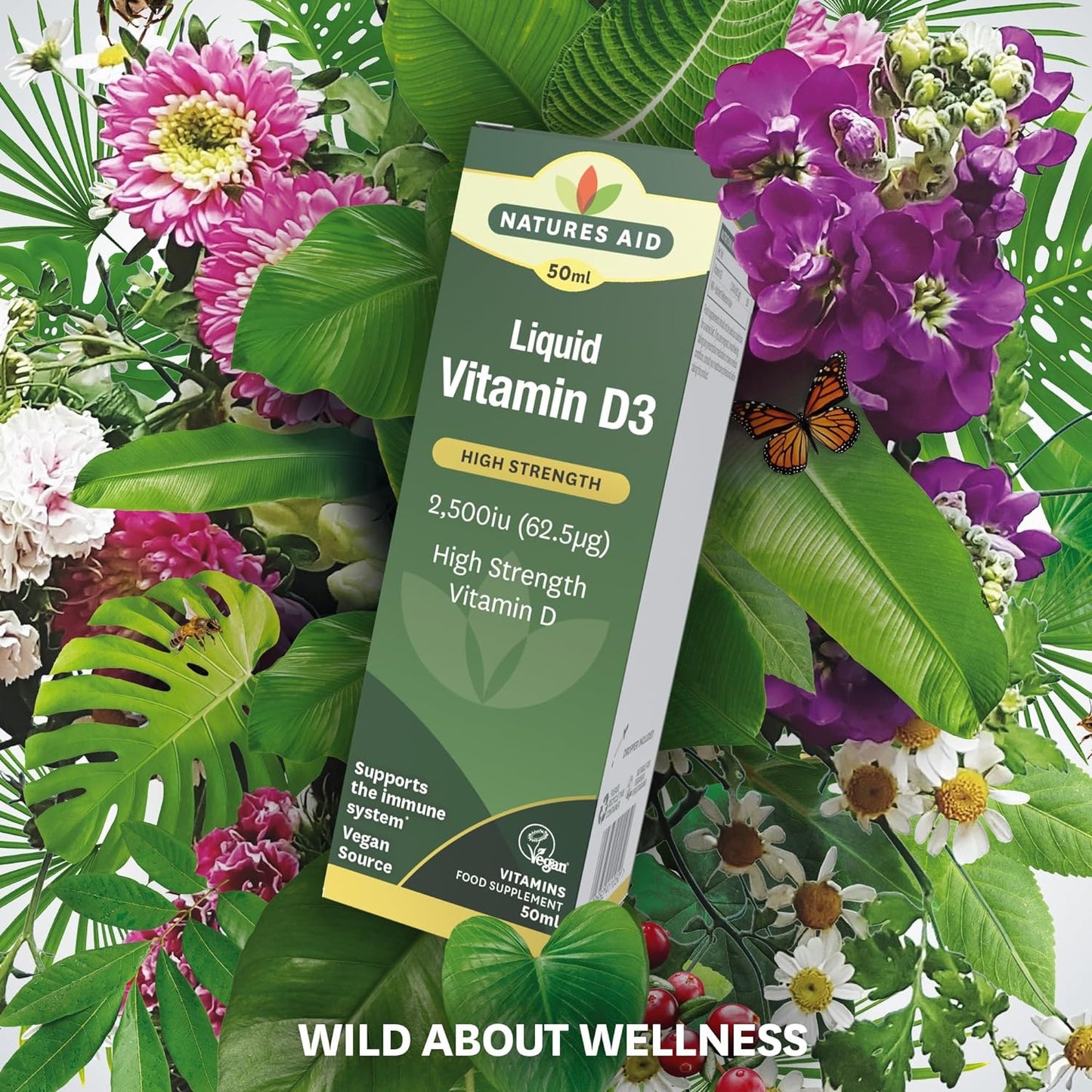 High Strength Liquid Vitamin D3 2500iu 50ml - Natures Aid - Vitamins & Supplements - Eco Natural Products