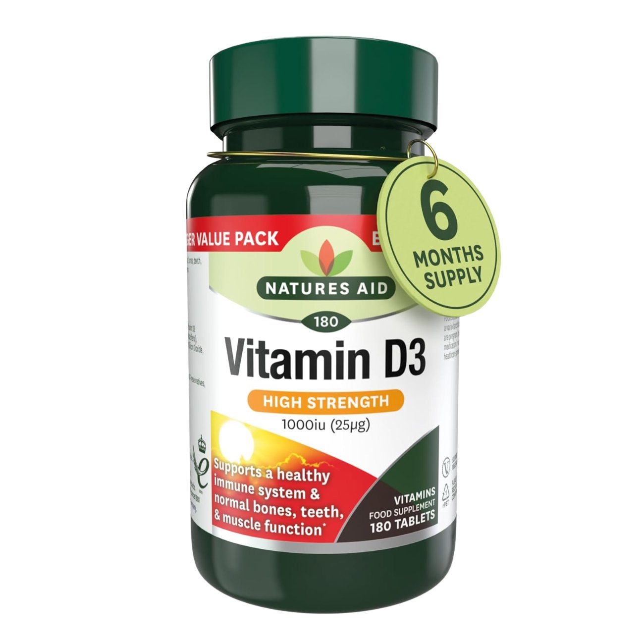 High Strength Vitamin D3 1000iu 180 Tablets - Eco Natural Products - Natures Aid - Food supplement