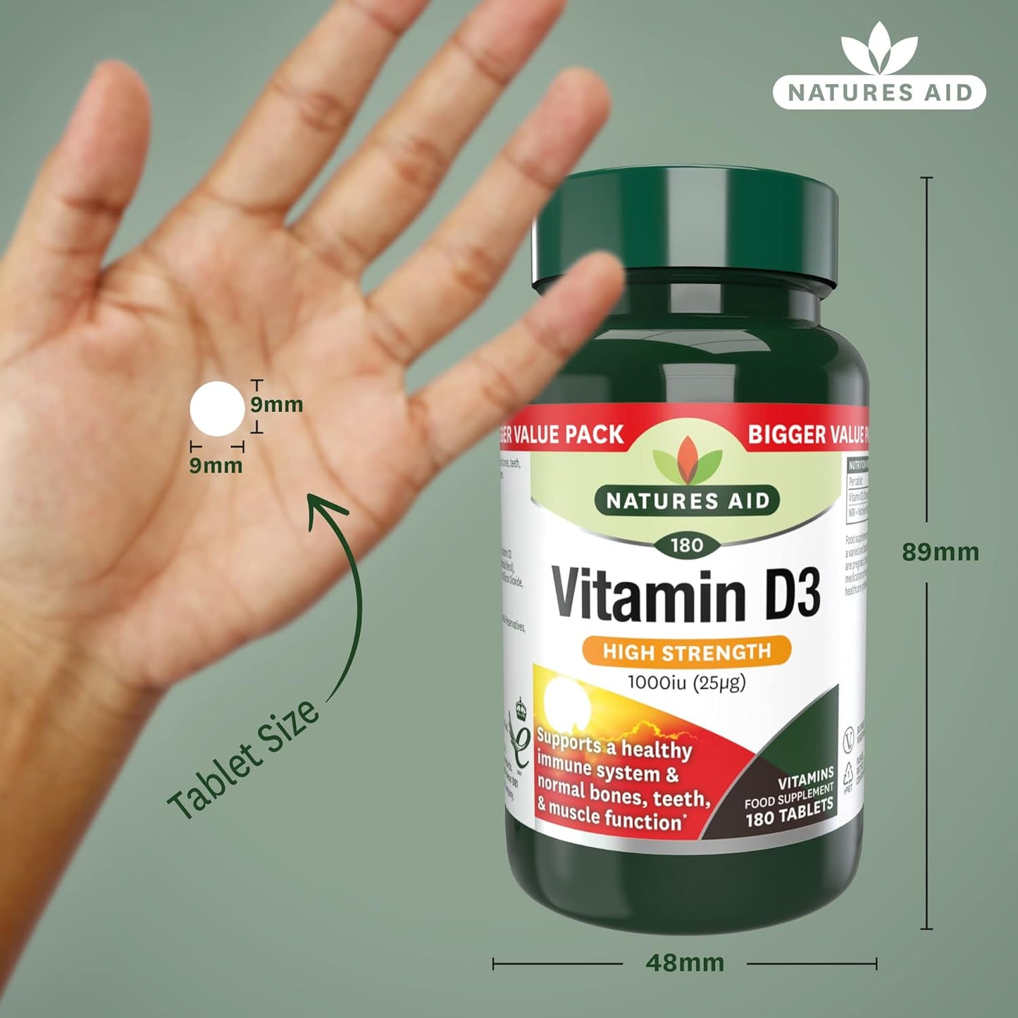High Strength Vitamin D3 1000iu 180 Tablets - Natures Aid - Food supplement - Eco Natural Products