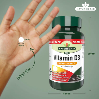 High Strength Vitamin D3 1000iu 180 Tablets - Natures Aid - Food supplement - Eco Natural Products