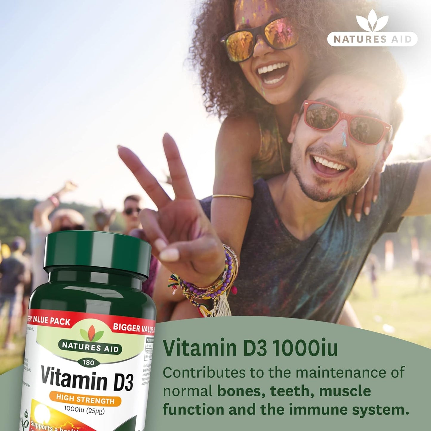 High Strength Vitamin D3 1000iu 180 Tablets - Natures Aid - Food supplement - Eco Natural Products