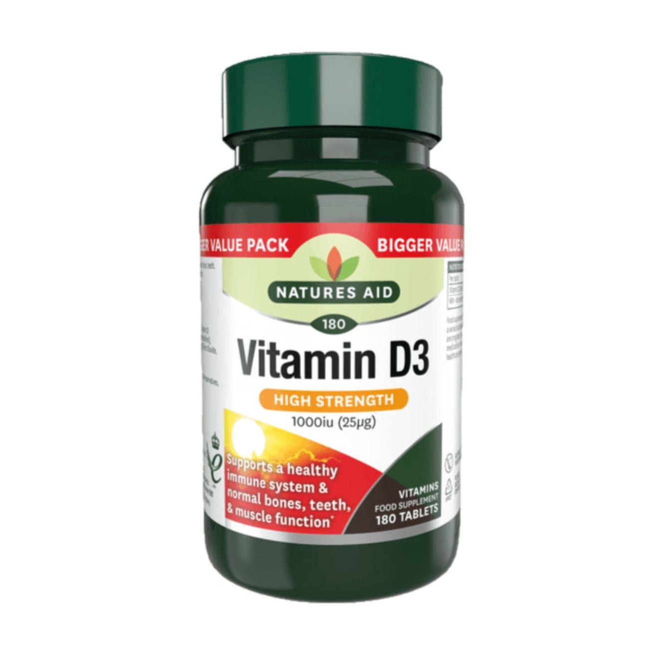 High Strength Vitamin D3 1000iu 180 Tablets - Eco Natural Products - Natures Aid - Food supplement