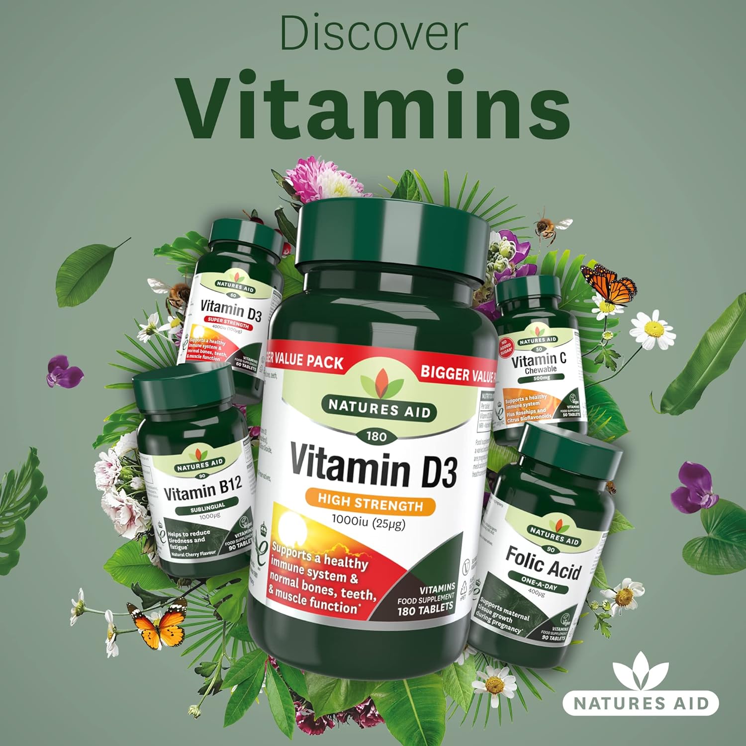 High Strength Vitamin D3 1000iu 180 Tablets - Natures Aid - Food supplement - Eco Natural Products