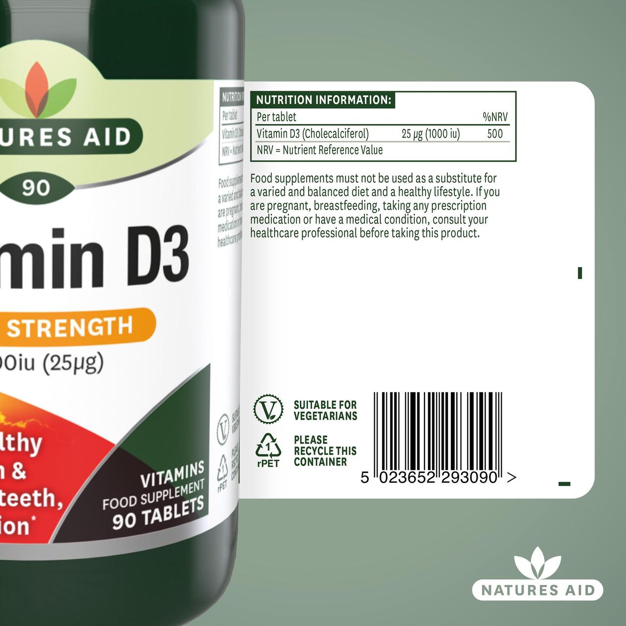 High Strength Vitamin D3 1000iu 90 Tablets - Natures Aid - Vitamins & Supplements - Eco Natural Products