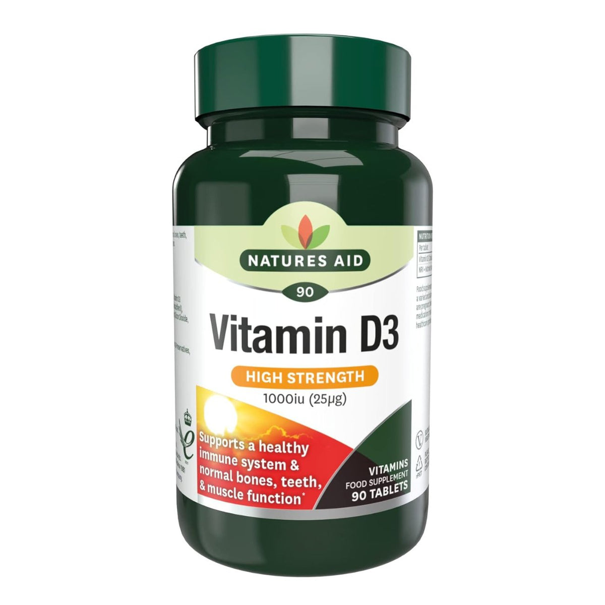 High Strength Vitamin D3 1000iu 90 Tablets - Natures Aid - Food supplement - Eco Natural Products