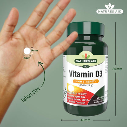 High Strength Vitamin D3 1000iu 90 Tablets - Natures Aid - Food supplement - Eco Natural Products