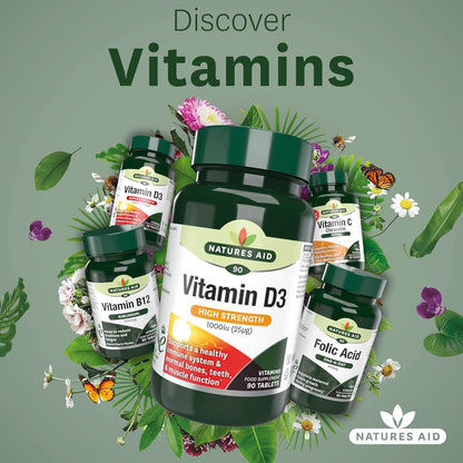 High Strength Vitamin D3 1000iu 90 Tablets - Natures Aid - Food supplement - Eco Natural Products
