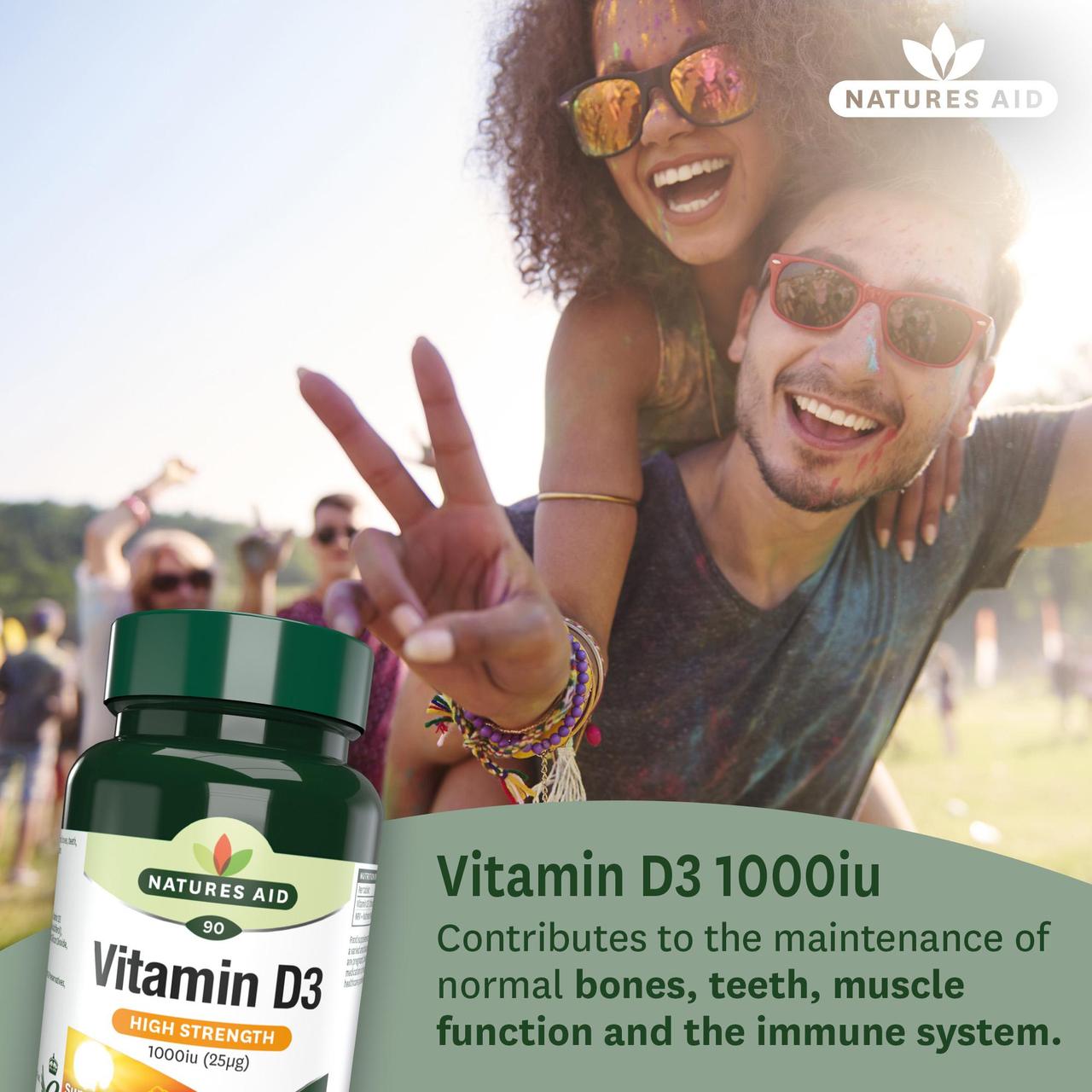High Strength Vitamin D3 1000iu 90 Tablets - Natures Aid - Vitamins & Supplements - Eco Natural Products