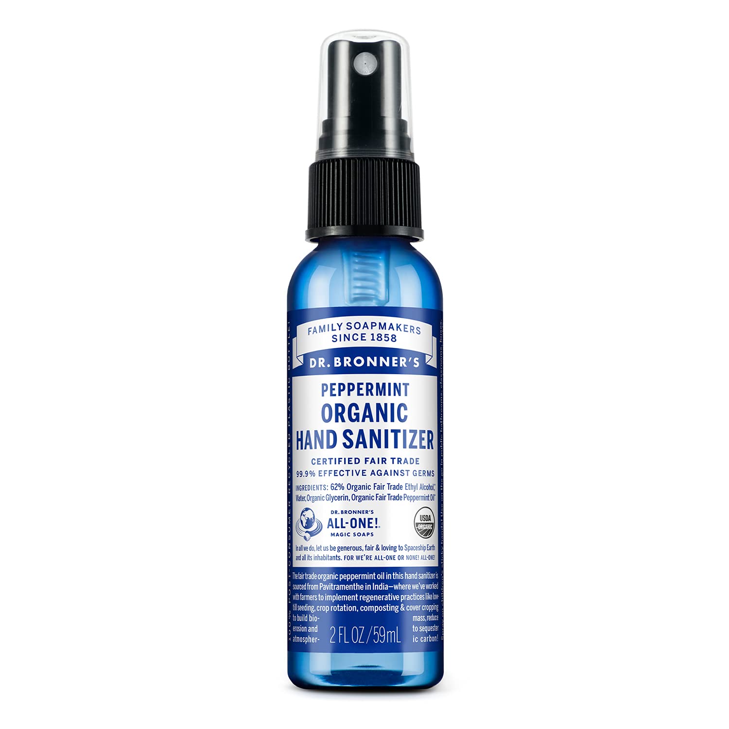 Hygiene Hand Sanitiser Organic Peppermint 60ml - Eco Natural Products - Dr. Bronner - Hand Sanitiser