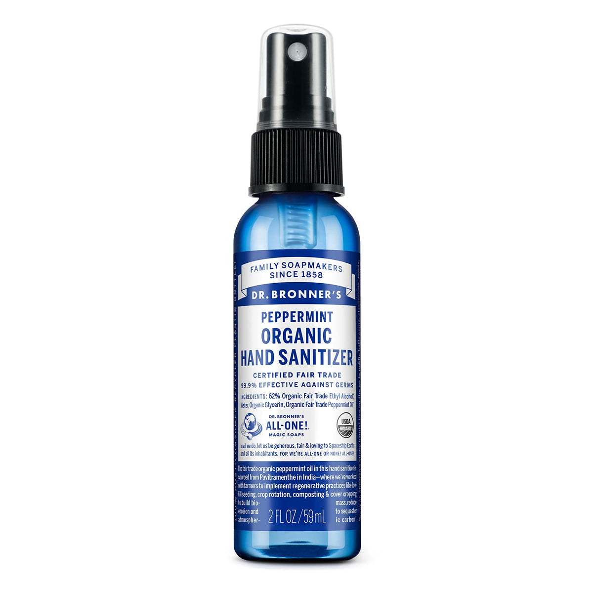 Hygiene Hand Sanitiser Organic Peppermint 60ml - Dr. Bronner - Hand Sanitiser - Eco Natural Products