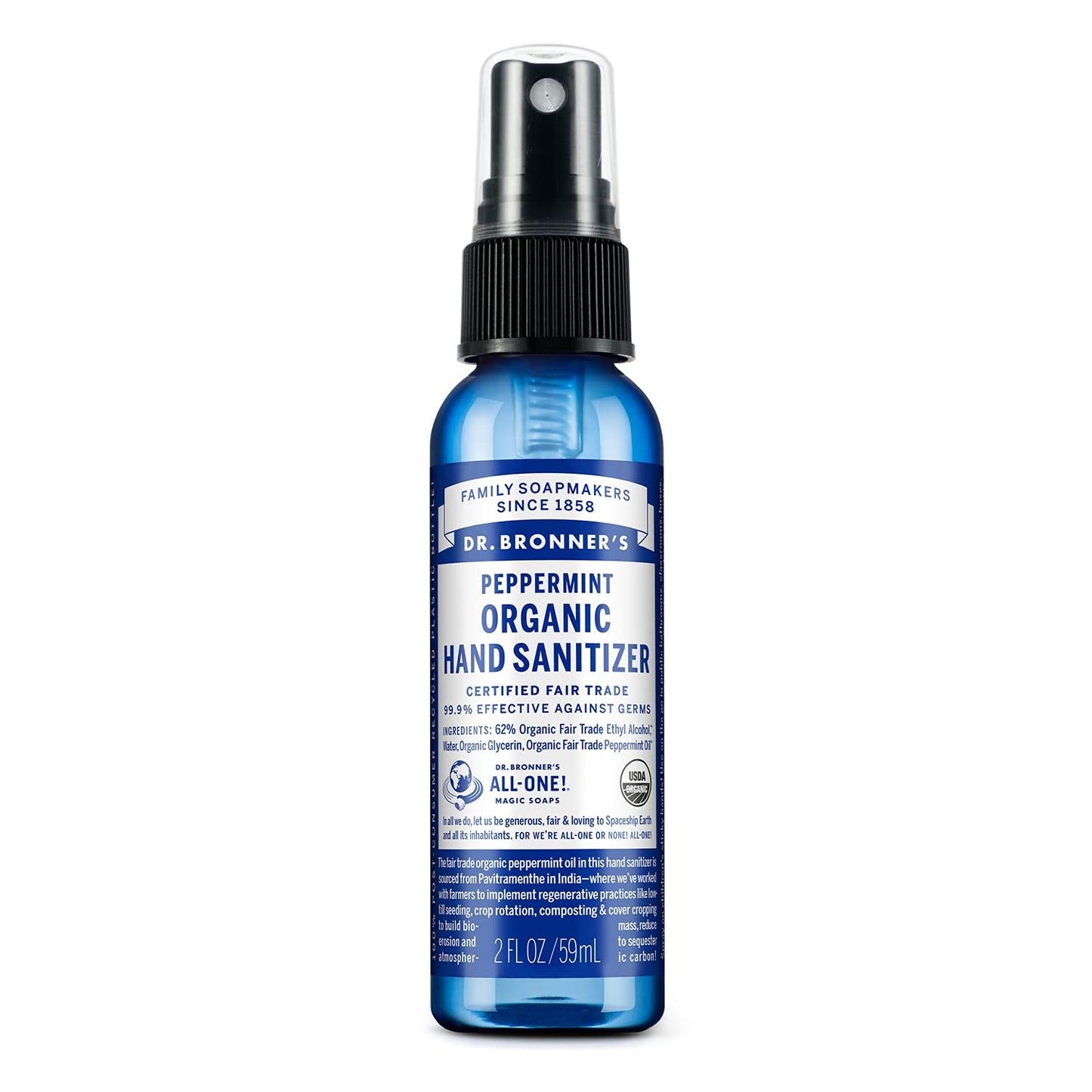 Hygiene Hand Sanitiser Organic Peppermint 60ml - Dr. Bronner - Hand Sanitiser - Eco Natural Products