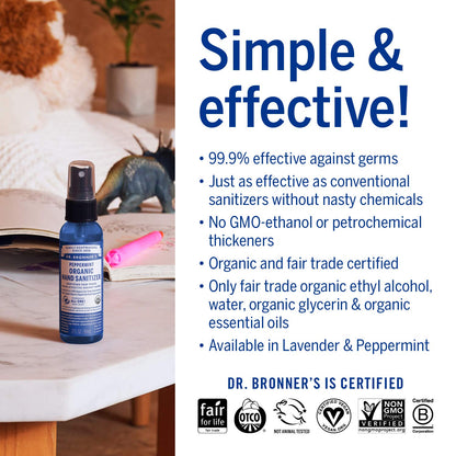 Hygiene Hand Sanitiser Organic Peppermint 60ml - Dr. Bronner - Hand Sanitiser - Eco Natural Products