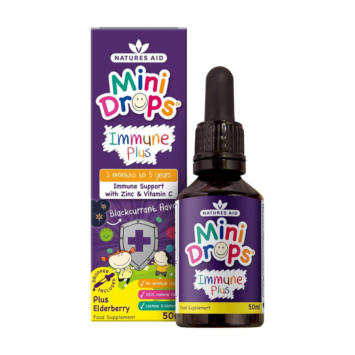 Immune Plus Mini Drops Children 50ml - Natures Aid - Vitamins & Supplements - Eco Natural Products