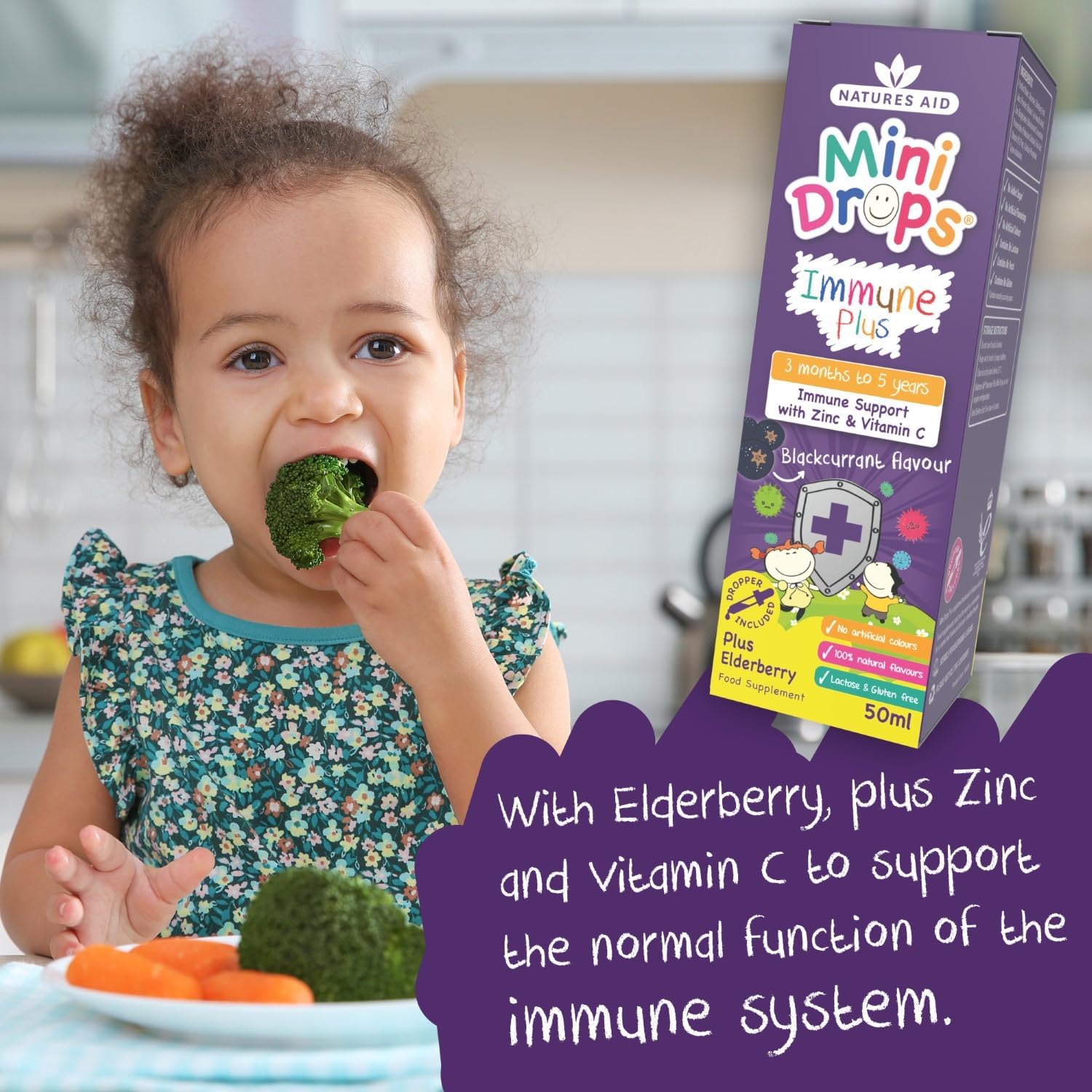 Immune Plus Mini Drops Children 50ml - Eco Natural Products - Natures Aid - Vitamins & Supplements