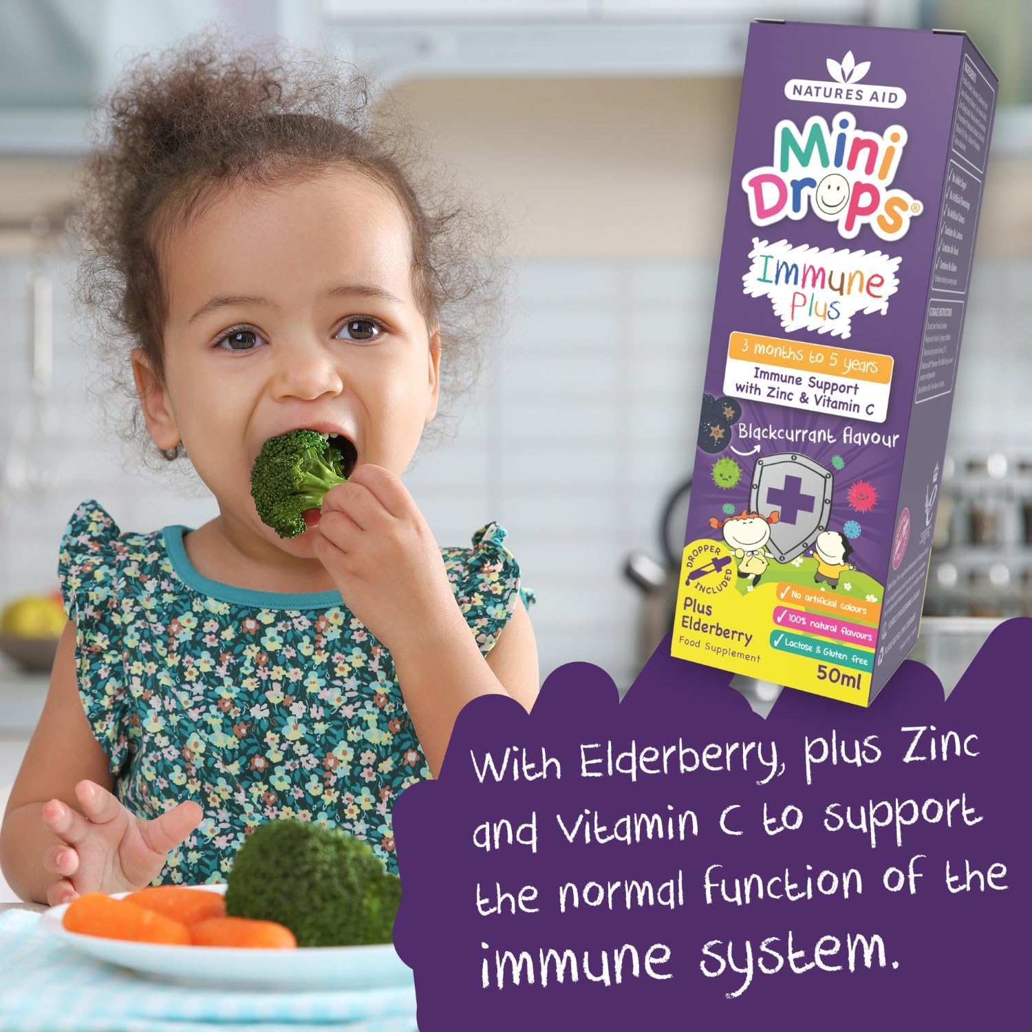 Immune Plus Mini Drops Children 50ml - Natures Aid - Vitamins & Supplements - Eco Natural Products