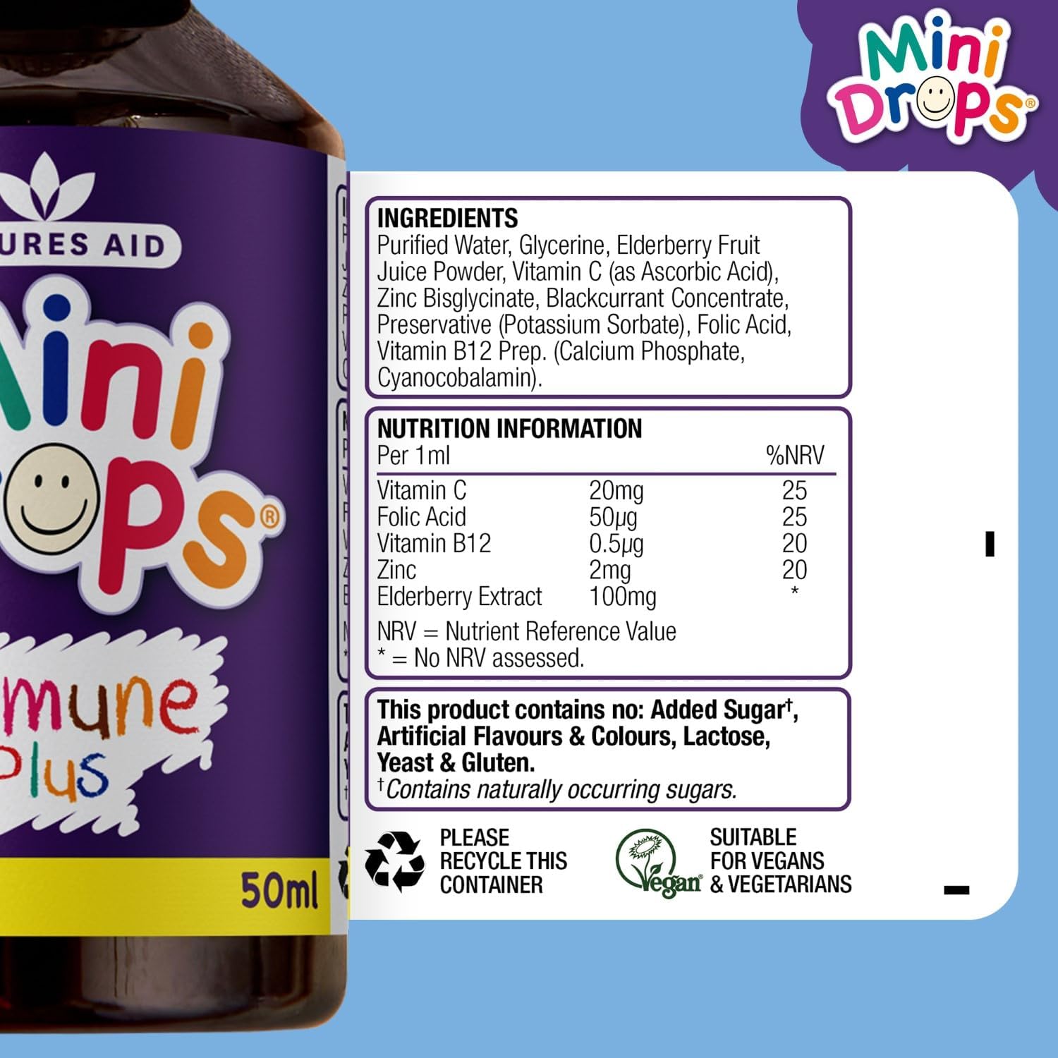 Immune Plus Mini Drops Children 50ml - Eco Natural Products - Natures Aid - Vitamins & Supplements