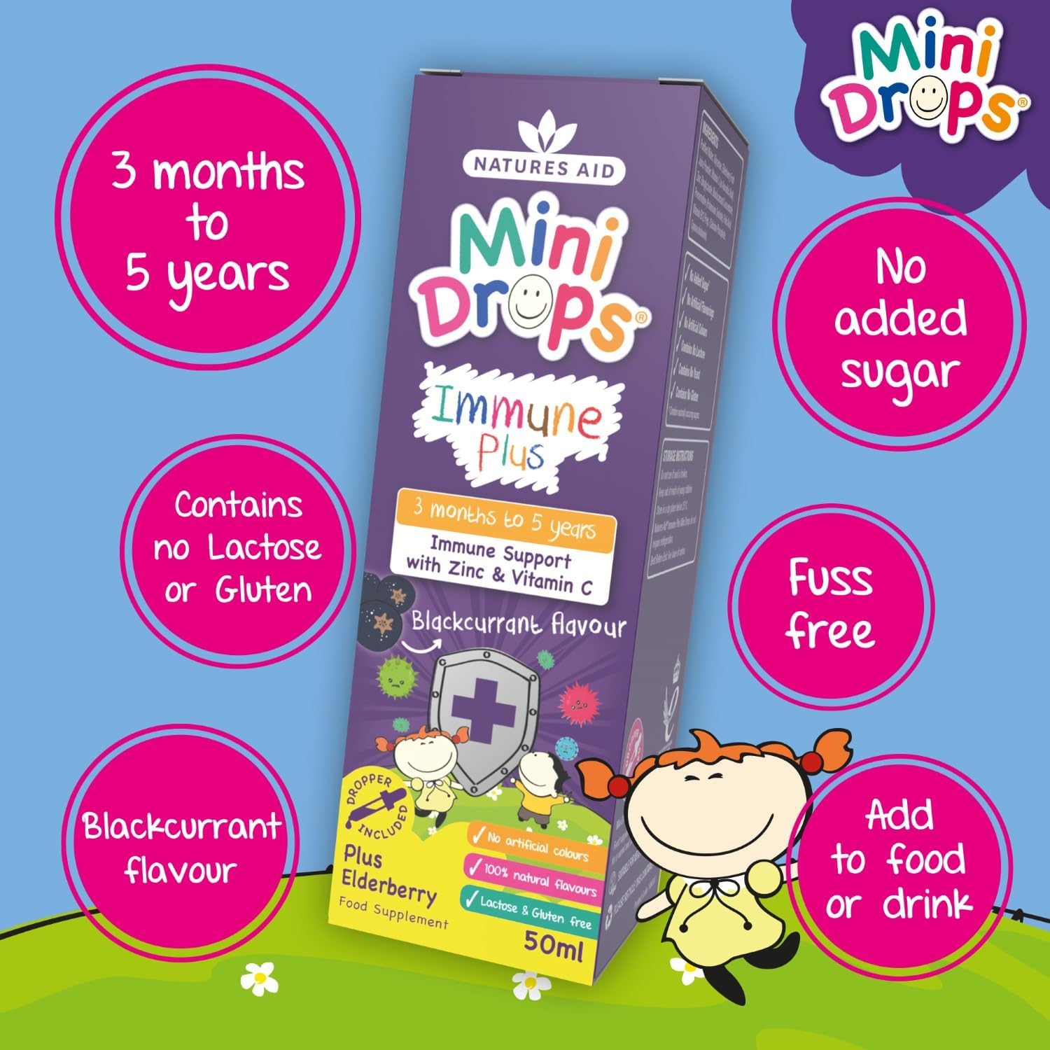 Immune Plus Mini Drops Children 50ml - Natures Aid - Vitamins & Supplements - Eco Natural Products