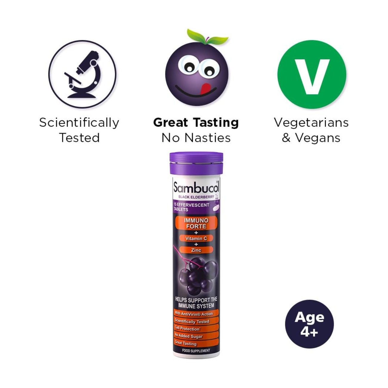 Immuno Forte Black Elderberry Effervescent 15 Tablets - Sambucol - Food Supplement - Eco Natural Products