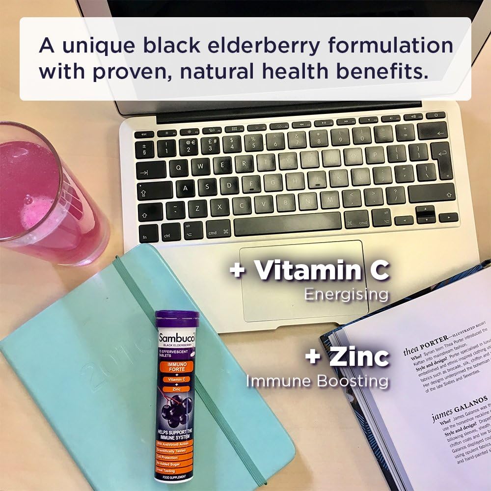 Immuno Forte Black Elderberry Effervescent 15 Tablets - Eco Natural Products - Sambucol - Food Supplement