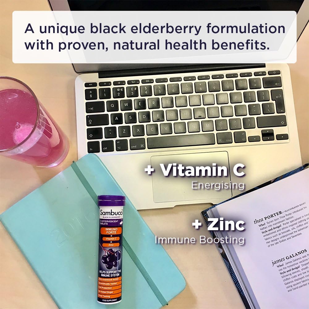 Immuno Forte Black Elderberry Effervescent 15 Tablets - Sambucol - Food Supplement - Eco Natural Products