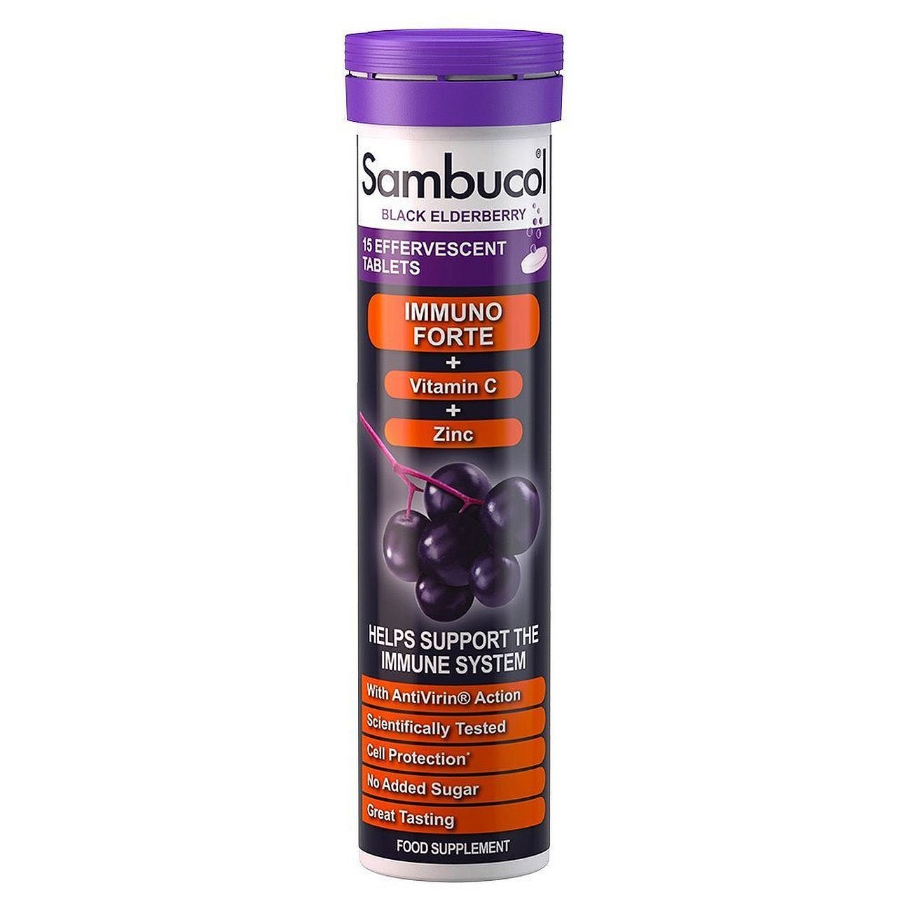 Immuno Forte Black Elderberry Effervescent 15 Tablets - Sambucol - Food Supplement - Eco Natural Products