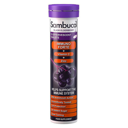 Immuno Forte Black Elderberry Effervescent 15 Tablets - Sambucol - Food Supplement - Eco Natural Products
