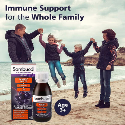 Immuno Forte Black Elderberry Liquid Vitamin C & Zinc 120ml - Sambucol - Food Supplement - Eco Natural Products