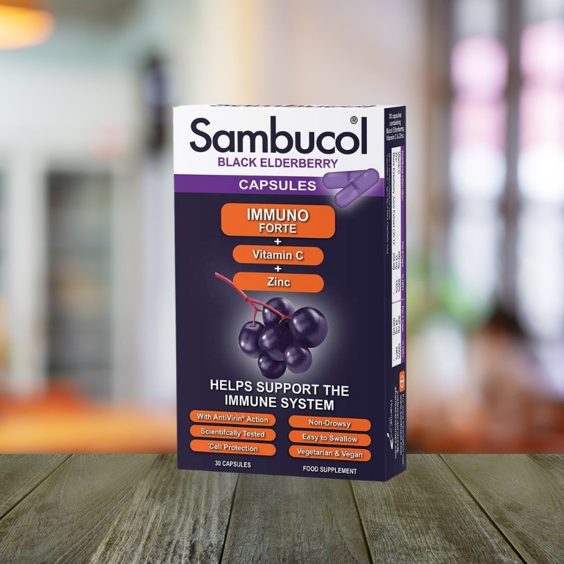 Immuno Forte Black Elderberry Vitamin C & Zinc 30 Capsules - Sambucol - Food Supplement - Eco Natural Products