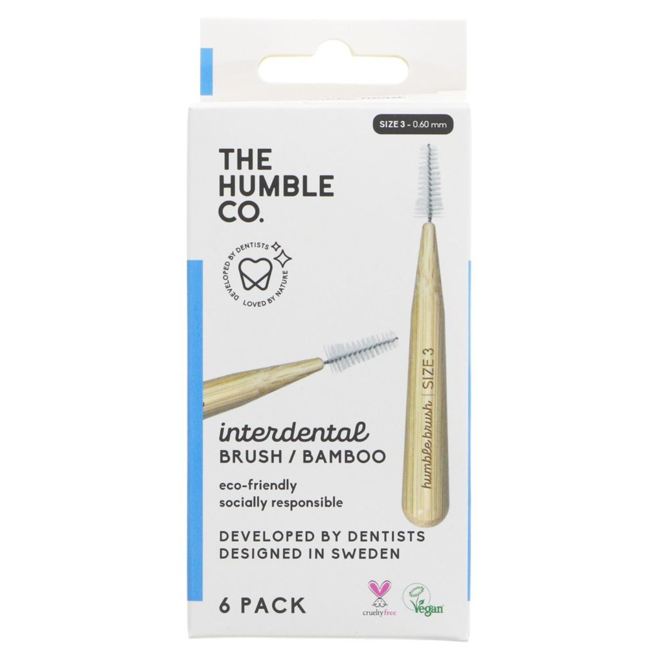 Interdental Bamboo Brush 0.6mm 6 Pack - Eco Natural Products - Humble Brush - Interdental Brush