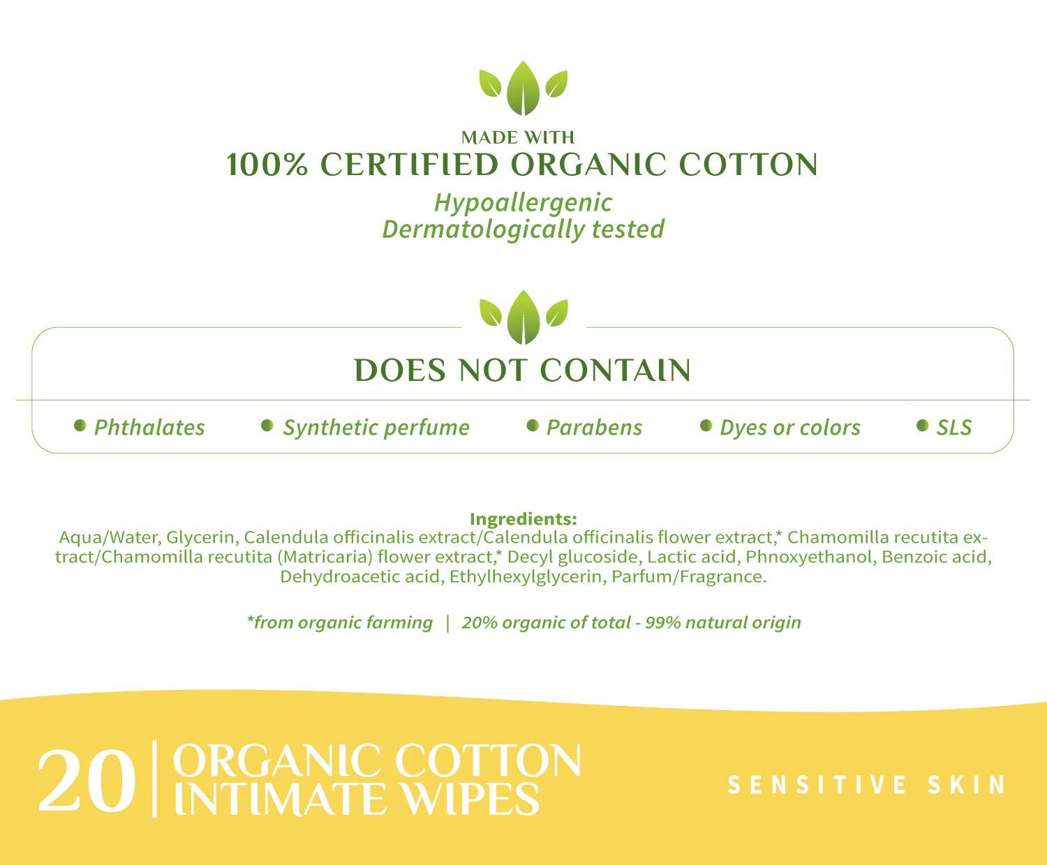 Intimate Wet Wipes 20pcs - Organyc - Wipes - Eco Natural Products