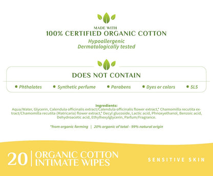 Intimate Wet Wipes 20pcs - Organyc - Wipes - Eco Natural Products
