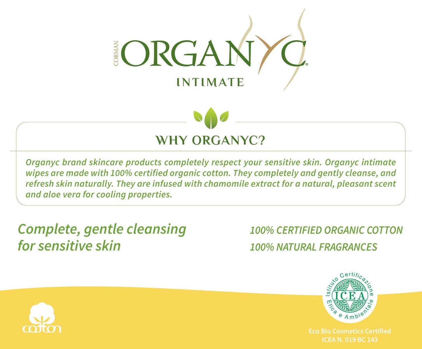 Intimate Wet Wipes 20pcs - Organyc - Wipes - Eco Natural Products