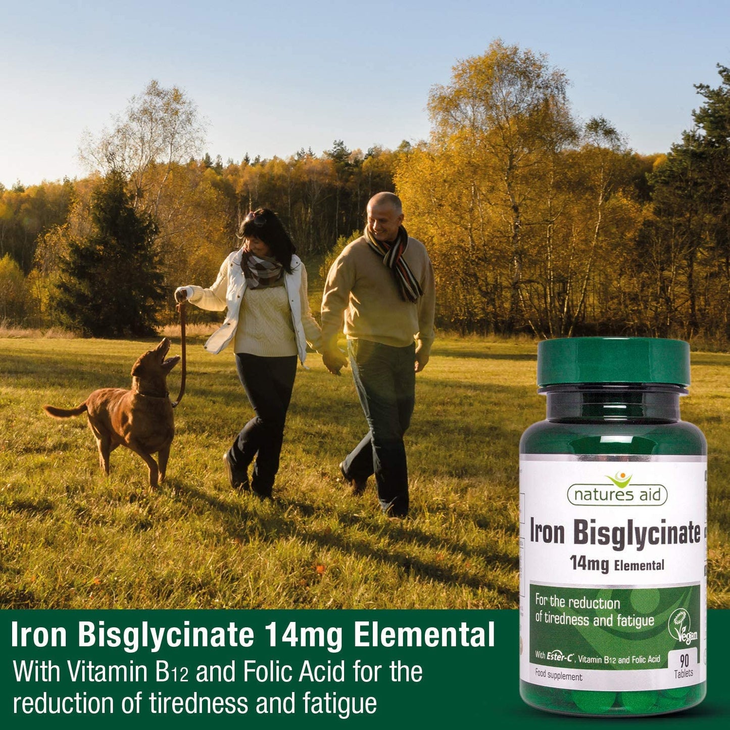 Iron Bisglycinate 90 Tablets - Natures Aid - Vitamins & Supplements - Eco Natural Products