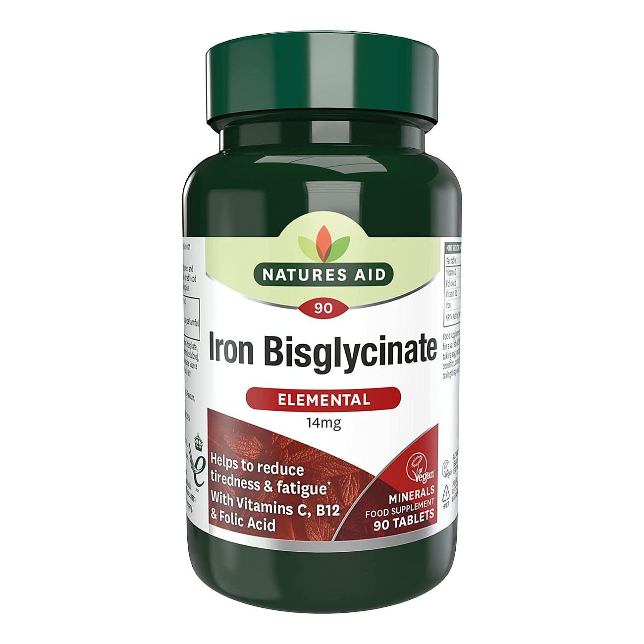 Iron Bisglycinate 90 Tablets - Natures Aid - Vitamins & Supplements - Eco Natural Products