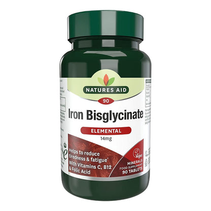 Iron Bisglycinate 90 Tablets - Natures Aid - Vitamins & Supplements - Eco Natural Products