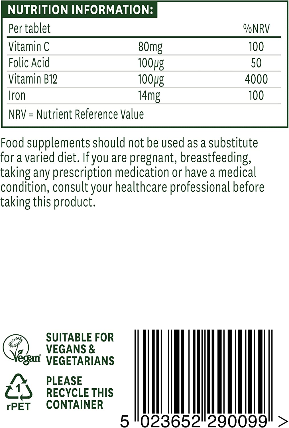 Iron Bisglycinate 90 Tablets - Natures Aid - Vitamins & Supplements - Eco Natural Products