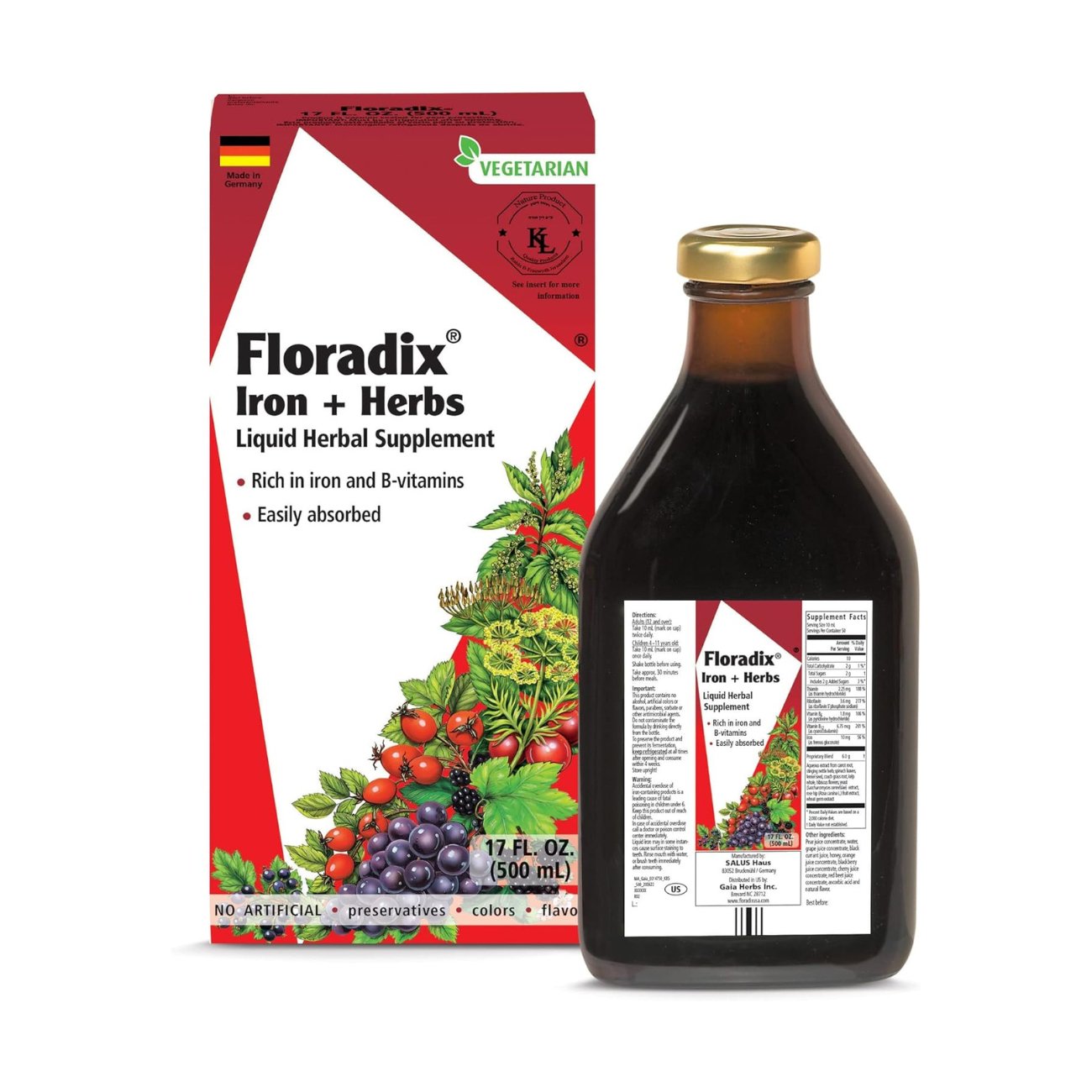 Iron Liquid Formula 500ml - Floradix - Liquid Food Supplement - Eco Natural Products