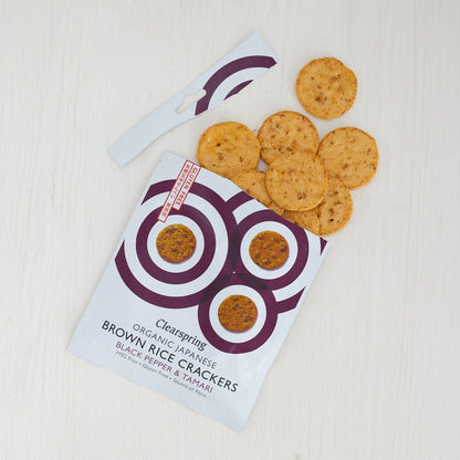 Japanese Brown Rice Crackers Black Pepper & Tamari 40g - Clearspring - Brown Rice Crackers - Eco Natural Products