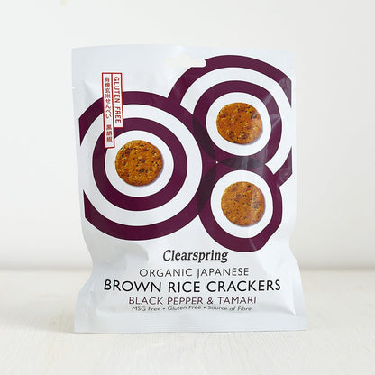 Japanese Brown Rice Crackers Black Pepper & Tamari 40g - Clearspring - Brown Rice Crackers - Eco Natural Products
