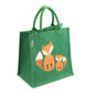 Green jute shopping bag with two foxes design by Shared Earth – Fair Trade made, eco-friendly and plastic free with padded handles.