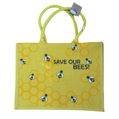 Jute Shopping Bag Save Our Bees - Shared Earth - Shopping Totes - Shared Earth