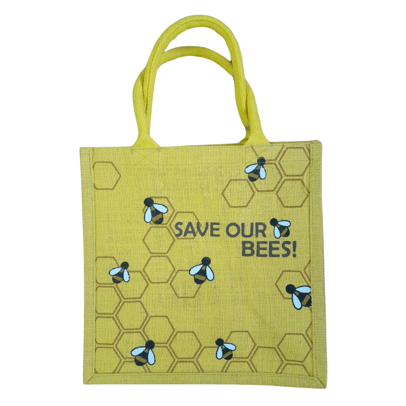 Jute Shopping Bag Yellow Save Our Bees - Shared Earth - Shopping Totes - Shared Earth