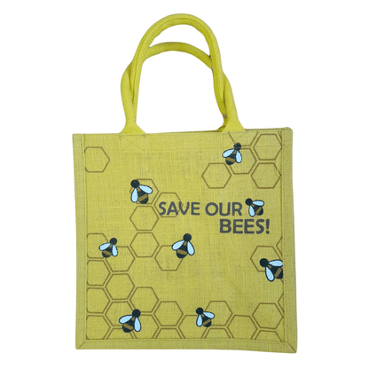 Jute Shopping Bag Yellow Save Our Bees - Shared Earth - Shopping Totes - Shared Earth