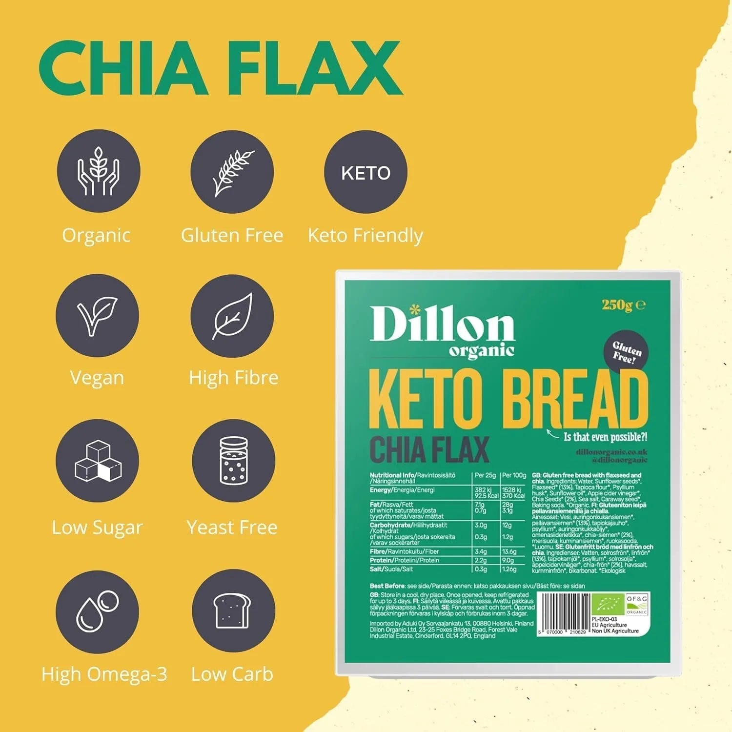 Keto Bread Chia Flax 250g - Dillon Organic - Breads & Buns - Dillon Organic