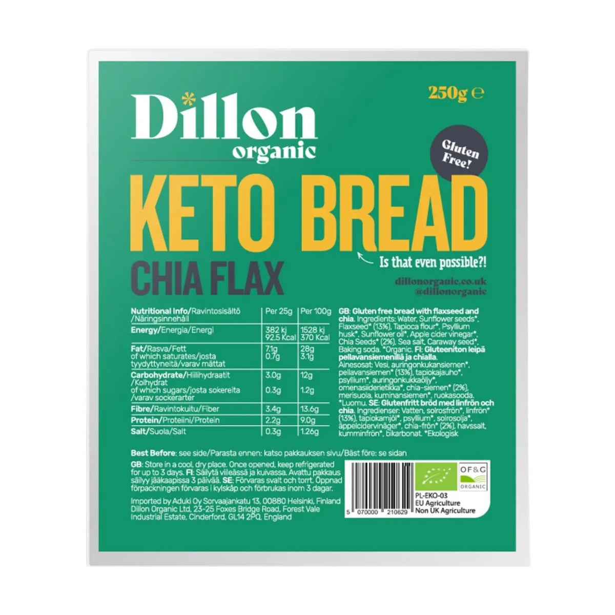 Keto Bread Chia Flax 250g - Dillon Organic - Breads & Buns - Dillon Organic
