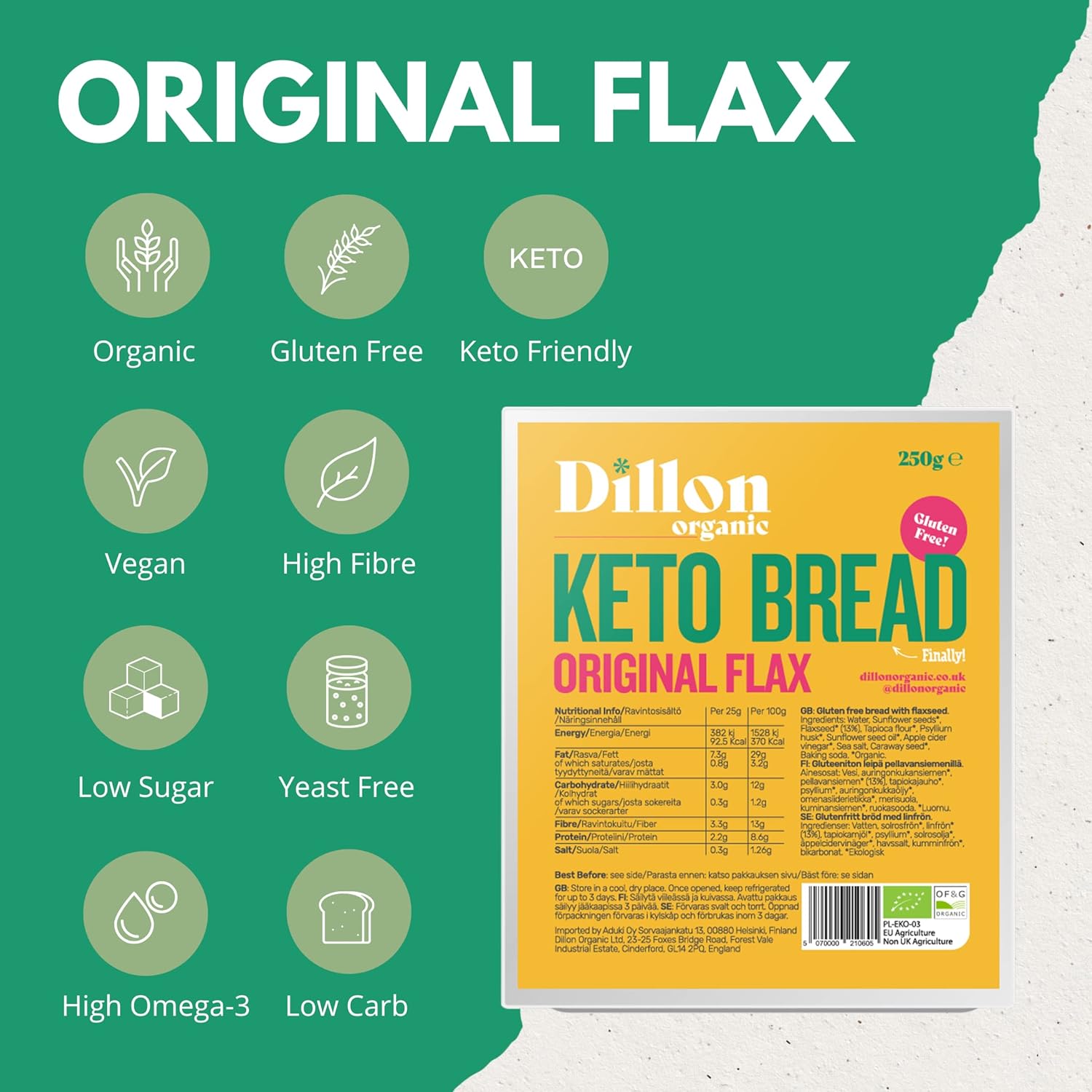 Keto Bread Original Flax 250g - Dillon Organic - Bread - Eco Natural Products