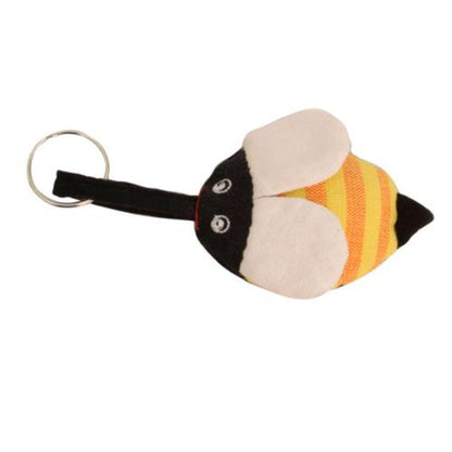 Handmade cotton bee keyring by Shared Earth – Fair Trade, colourful and non toxic with keyring and loop.