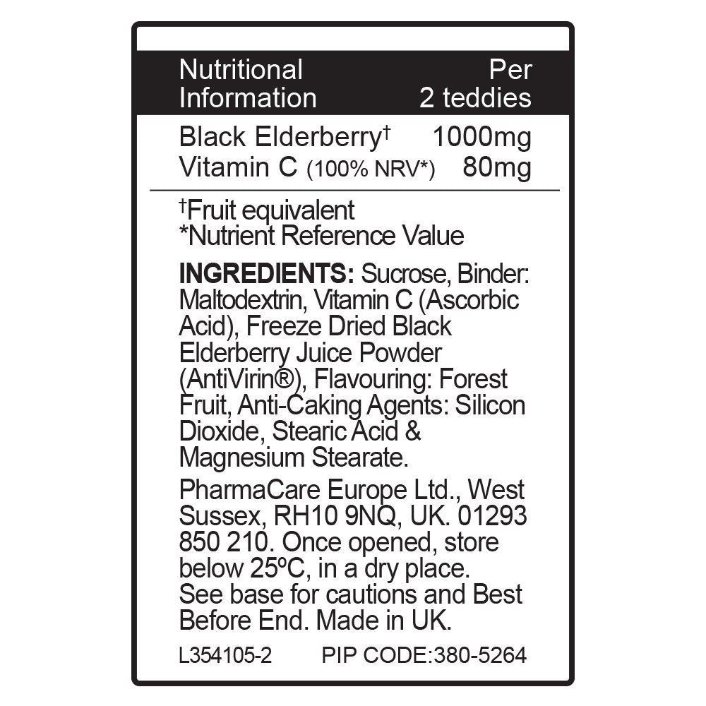 Kids Black Elderberry 60 Chewable Teddies - Eco Natural Products - Sambucol - Food Supplement