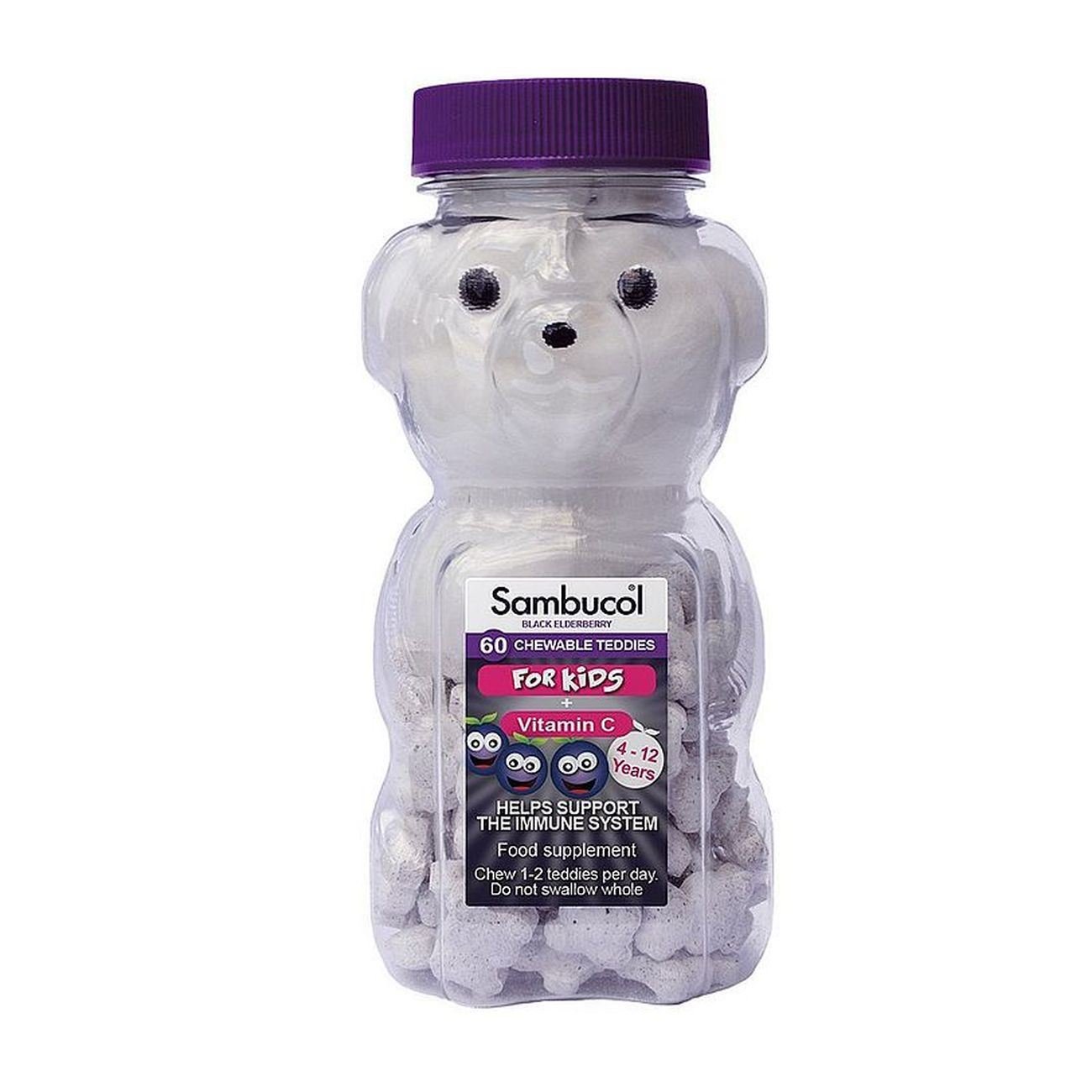 Kids Black Elderberry 60 Chewable Teddies - Sambucol - Food Supplement - Eco Natural Products