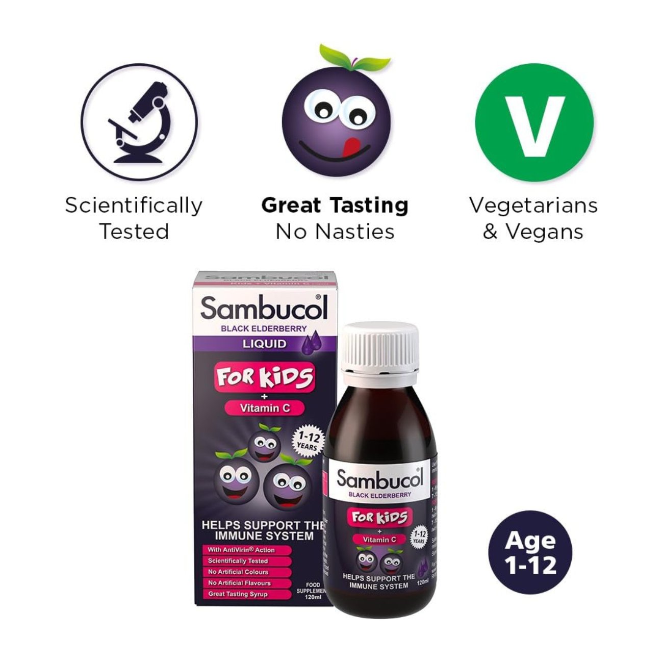 Kids Black Elderberry Liquid 120ml - Sambucol - Food Supplement - Eco Natural Products